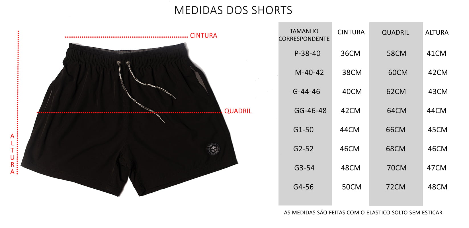 Tabela de Medidas Dos Shorts
